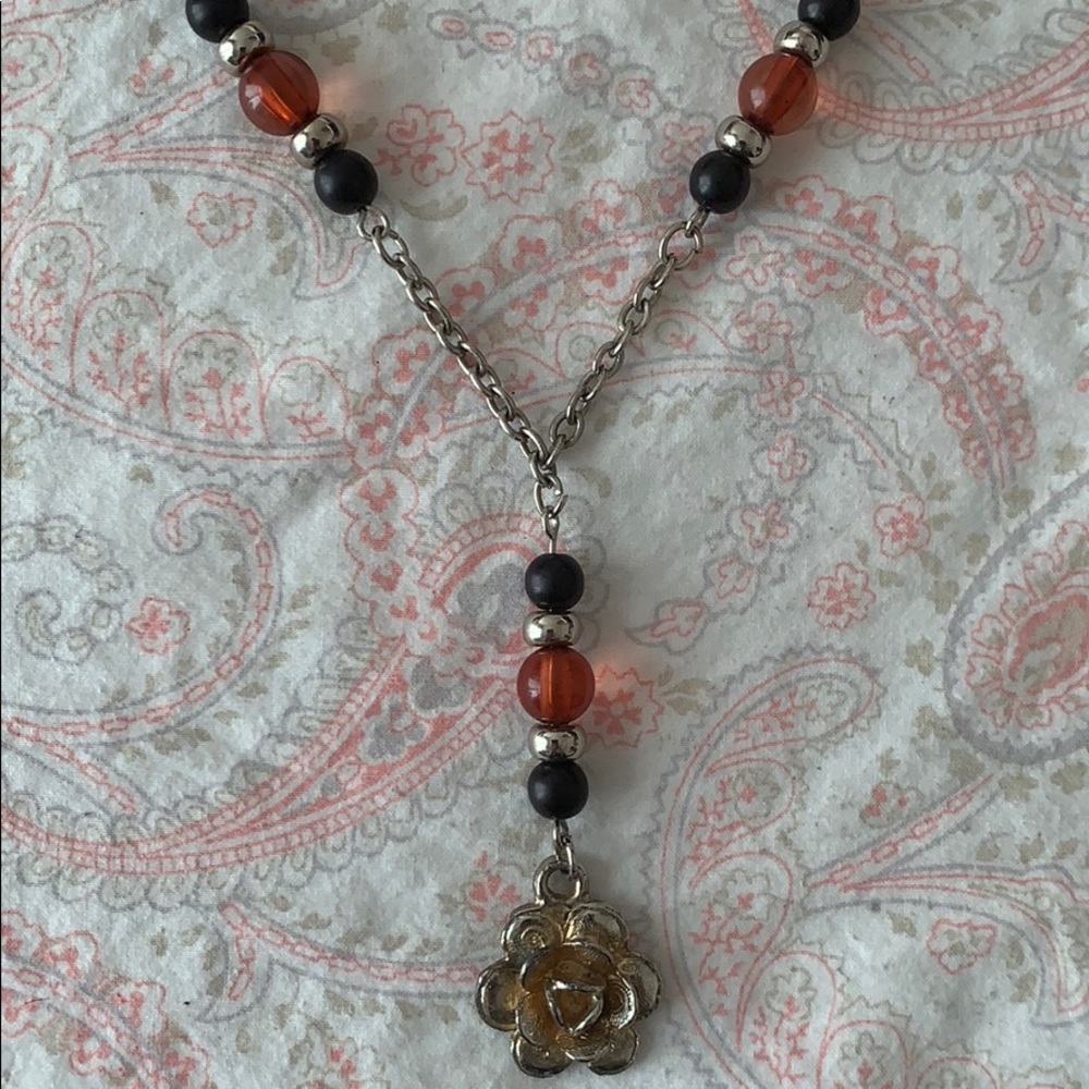Vintage Beaded Flower “V” Necklace